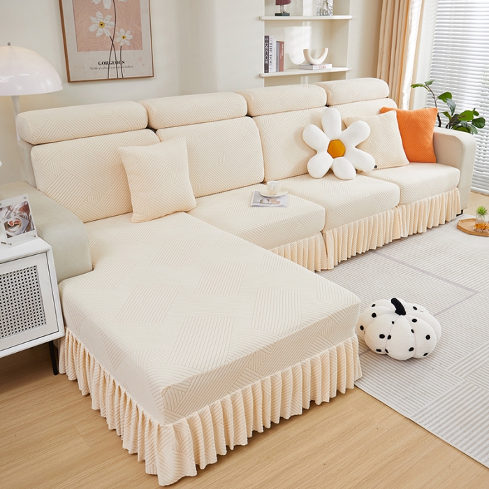 91家纺网 家纺一手货源 找家纺 天下布艺 2023新款初见裙边摇粒绒沙发垫 初见-米色