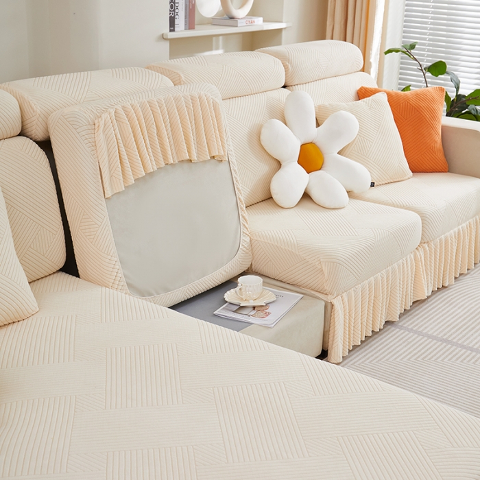 91家纺网 家纺一手货源 找家纺 天下布艺 2023新款初见裙边摇粒绒沙发垫 初见-米色