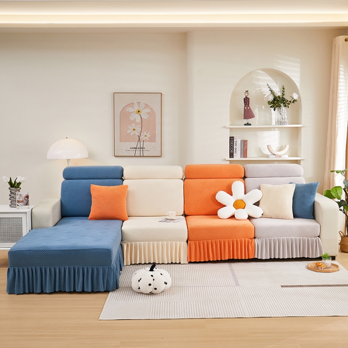 91家纺网 家纺一手货源 找家纺 天下布艺 2023新款初见裙边摇粒绒沙发垫 初见-拼色