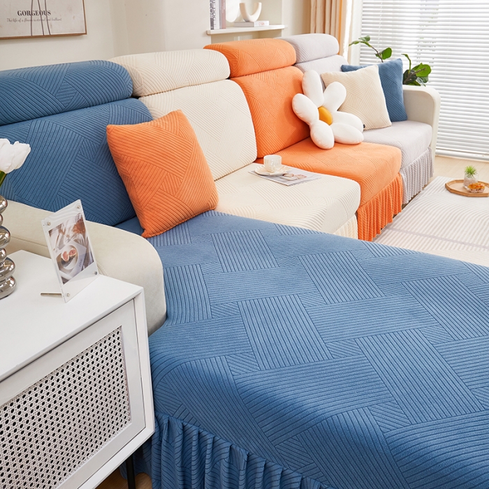 91家纺网 家纺一手货源 找家纺 天下布艺 2023新款初见裙边摇粒绒沙发垫 初见-拼色