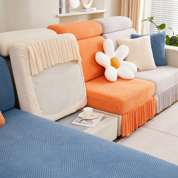 91家纺网 家纺一手货源 找家纺 天下布艺 2023新款初见裙边摇粒绒沙发垫 初见-拼色