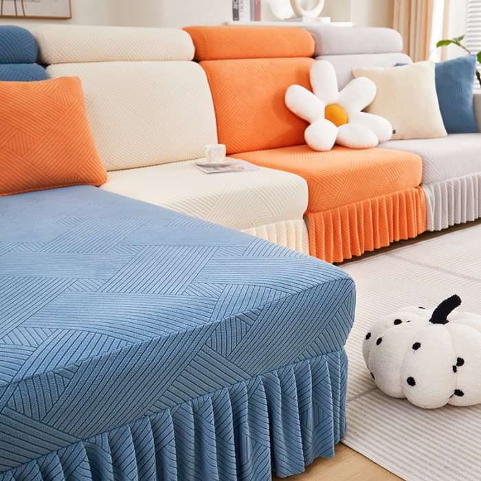 91家纺网 家纺一手货源 找家纺 天下布艺 2023新款初见裙边摇粒绒沙发垫 初见-拼色