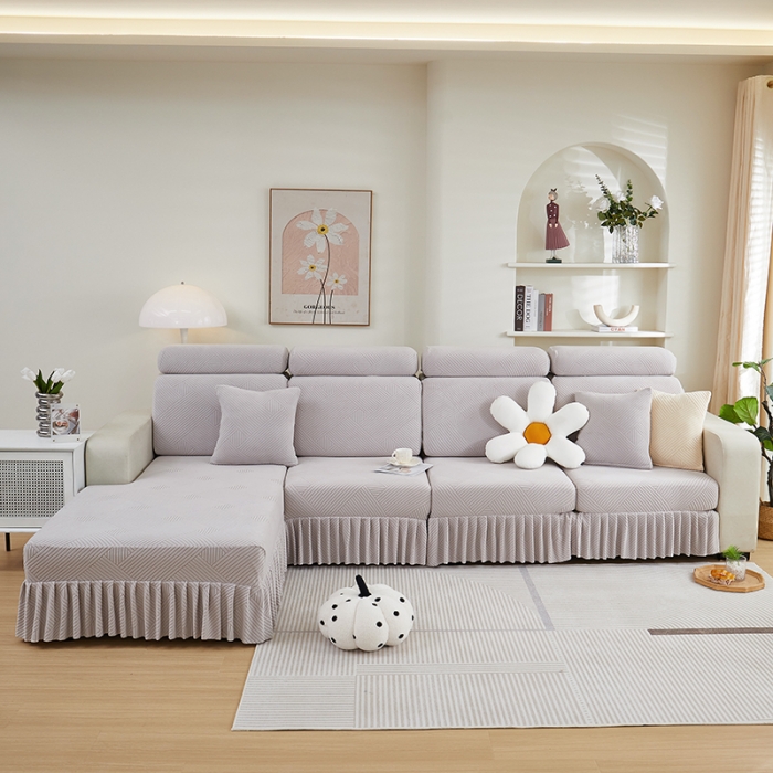 91家纺网 家纺一手货源 找家纺 天下布艺 2023新款初见裙边摇粒绒沙发垫 初见-浅灰