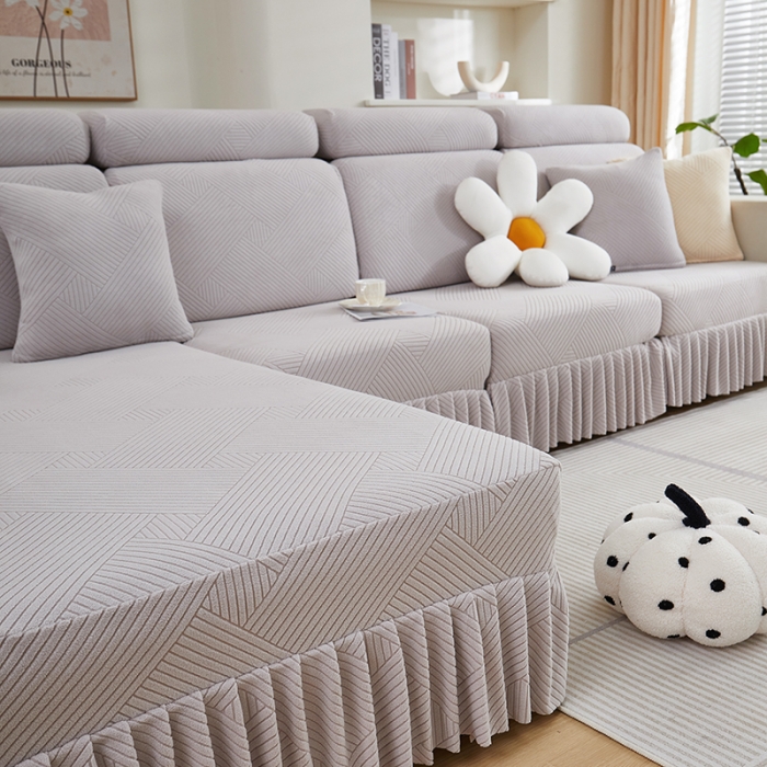 91家纺网 家纺一手货源 找家纺 天下布艺 2023新款初见裙边摇粒绒沙发垫 初见-浅灰