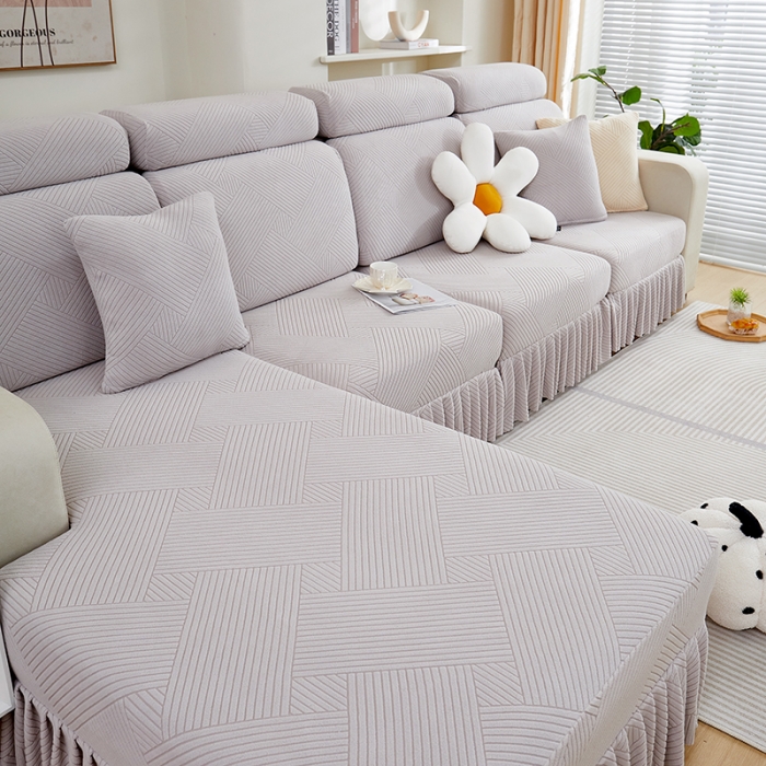 91家纺网 家纺一手货源 找家纺 天下布艺 2023新款初见裙边摇粒绒沙发垫 初见-浅灰