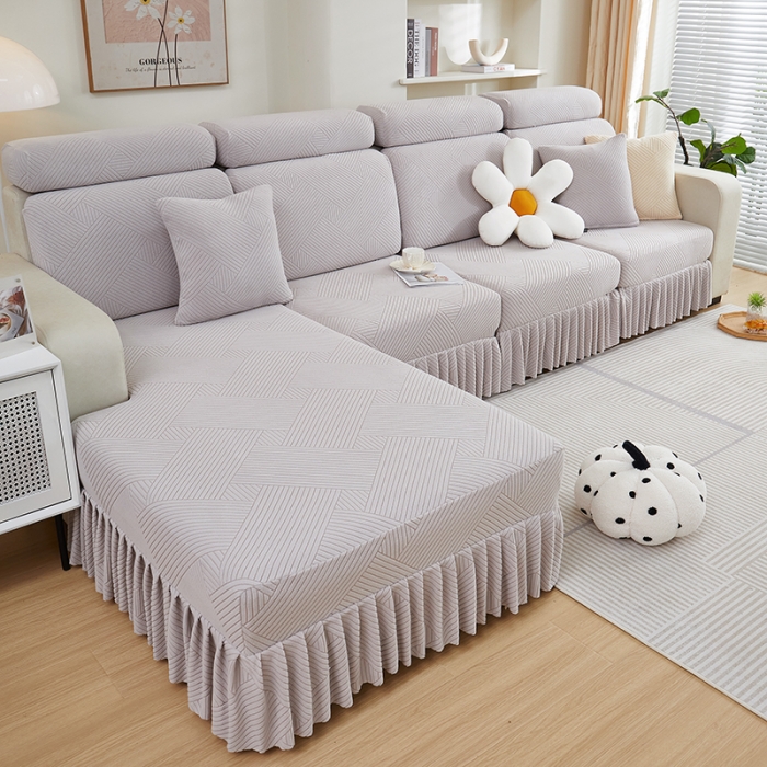 91家纺网 家纺一手货源 找家纺 天下布艺 2023新款初见裙边摇粒绒沙发垫 初见-浅灰