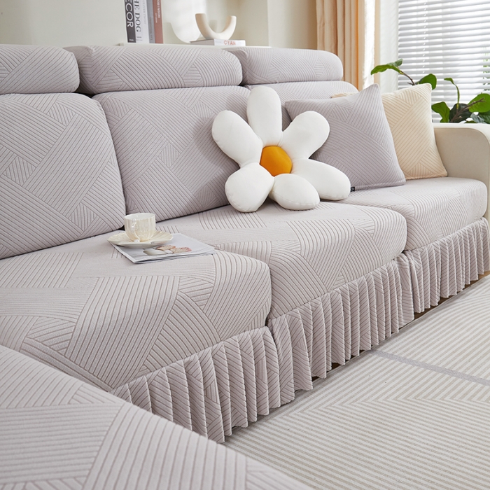 91家纺网 家纺一手货源 找家纺 天下布艺 2023新款初见裙边摇粒绒沙发垫 初见-浅灰