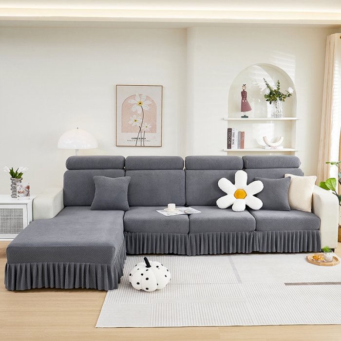 91家纺网 家纺一手货源 找家纺 天下布艺 2023新款初见裙边摇粒绒沙发垫 初见-深灰