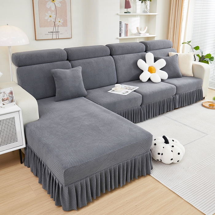 91家纺网 家纺一手货源 找家纺 天下布艺 2023新款初见裙边摇粒绒沙发垫 初见-深灰