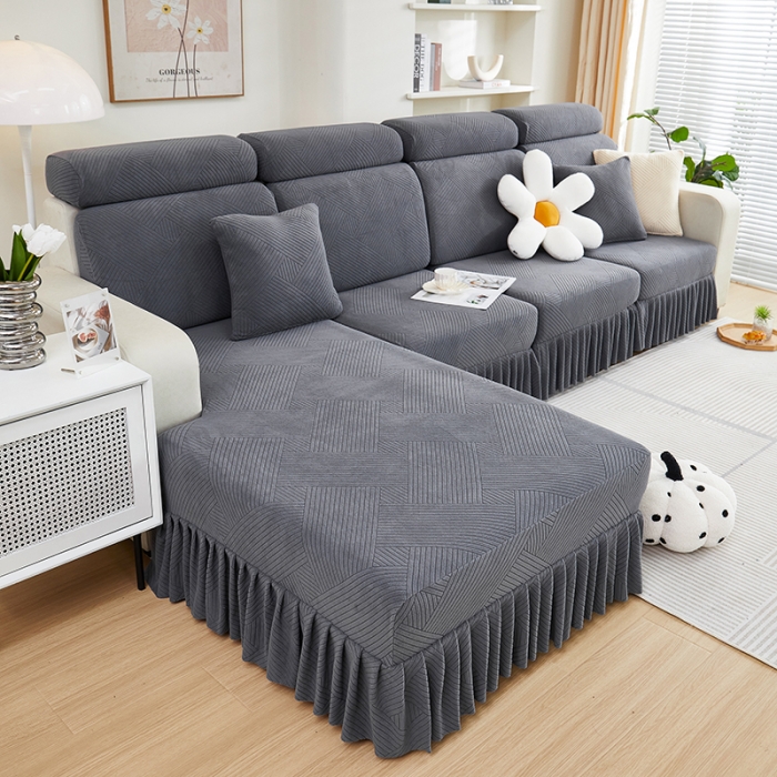 91家纺网 家纺一手货源 找家纺 天下布艺 2023新款初见裙边摇粒绒沙发垫 初见-深灰