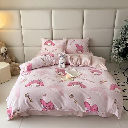 91家纺网 家纺一手货源 找家纺 Mr.pig猪先生 2023新款小版三丽鸥牛奶绒四件套 库洛米和巴库绒