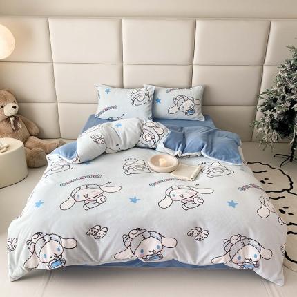 91家纺网 家纺一手货源 找家纺 Mr.pig猪先生 2023新款小版三丽鸥牛奶绒四件套 库洛米和巴库绒