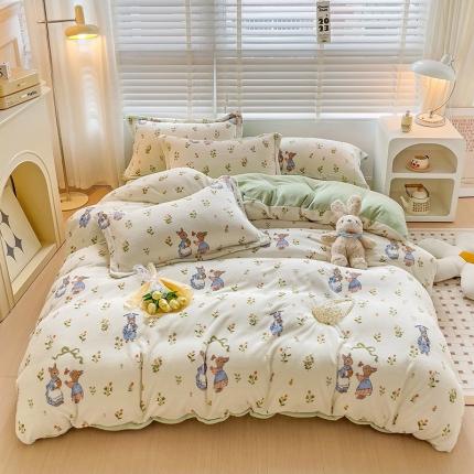 91家纺网 家纺一手货源 找家纺 （总）乐童2024新款吊边款牛奶绒四件套