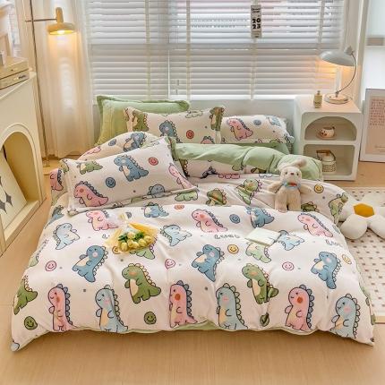 91家纺网 家纺一手货源 找家纺 乐童2024新款吊边款牛奶绒四件套 恐龙家族