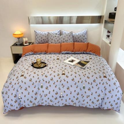 91家纺网 家纺一手货源 找家纺 仟网汇 2023新款休闲款皱皱布棉麻双层纱四件套休闲款车厘子兰