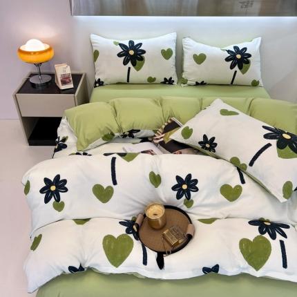 91家纺网 家纺一手货源 找家纺 仟网汇 2023新款休闲款皱皱布棉麻双层纱四件套休闲款-绿意