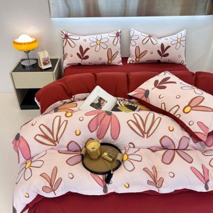 91家纺网 家纺一手货源 找家纺 仟网汇 2023新款休闲款皱皱布棉麻双层纱四件套休闲款-中古花卉