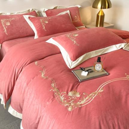 91家纺网 家纺一手货源 找家纺 （总）绘萱家居 2024新款美式绣花拼角婴儿绒四件套-蒂奥