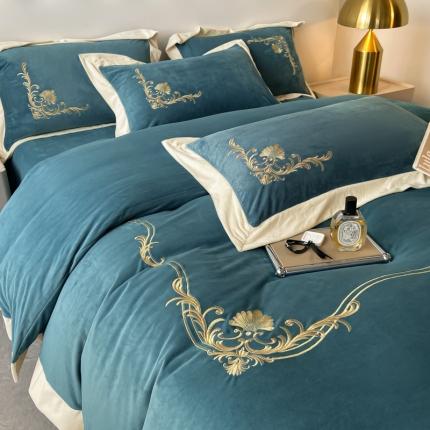 91家纺网 家纺一手货源 找家纺 （总）绘萱家居 2024新款美式绣花拼角婴儿绒四件套-蒂奥