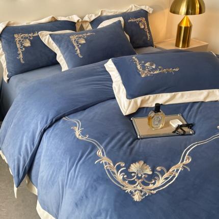 91家纺网 家纺一手货源 找家纺 （总）绘萱家居 2024新款美式绣花拼角婴儿绒四件套-蒂奥