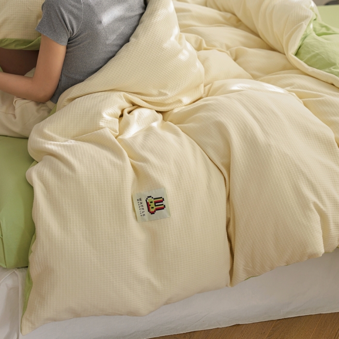 91家纺网 家纺一手货源 找家纺 安莱生活 2023年新品华夫格双面提花针织四件套 华夫格针织-绿芙