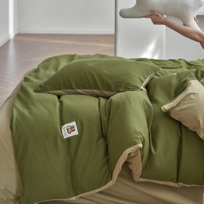 91家纺网 家纺一手货源 找家纺 安莱生活 2023年新品华夫格双面提花针织四件套 华夫格针织-绿蕉