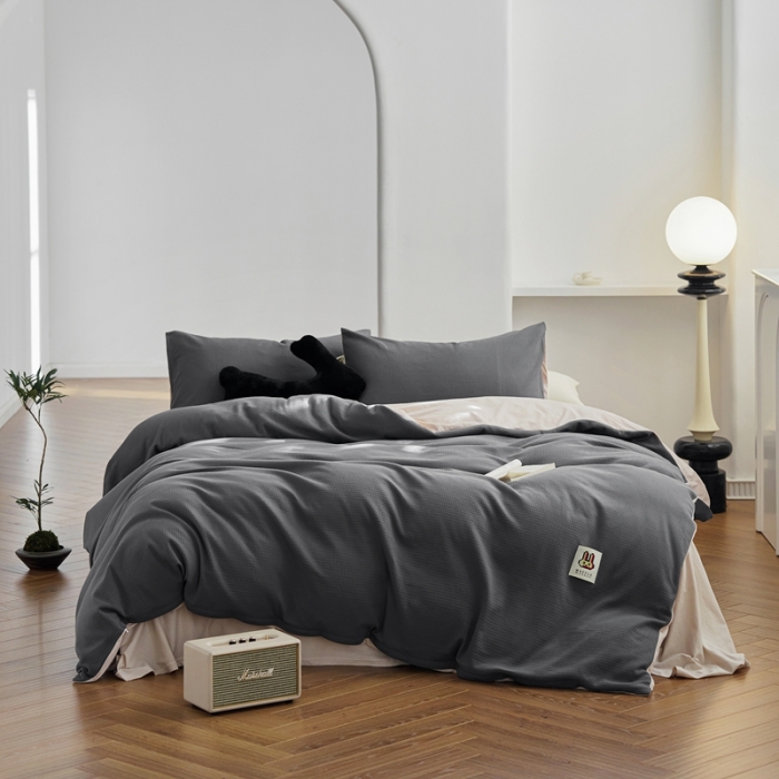 91家纺网 家纺一手货源 找家纺 安莱生活 2023年新品华夫格双面提花针织四件套 华夫格针织-印月