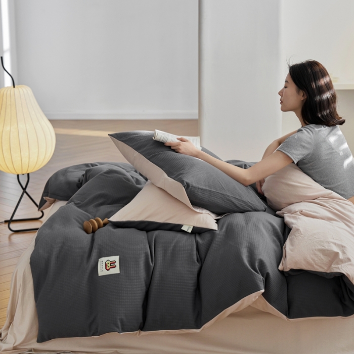 91家纺网 家纺一手货源 找家纺 安莱生活 2023年新品华夫格双面提花针织四件套 华夫格针织-印月