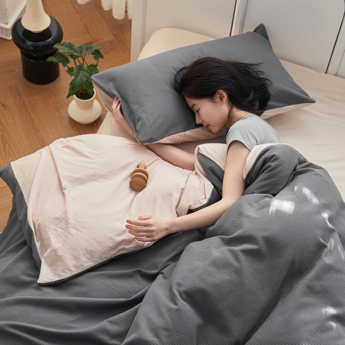 91家纺网 家纺一手货源 找家纺 安莱生活 2023年新品华夫格双面提花针织四件套 华夫格针织-印月