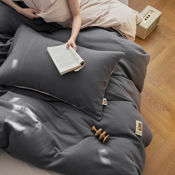 91家纺网 家纺一手货源 找家纺 安莱生活 2023年新品华夫格双面提花针织四件套 华夫格针织-印月