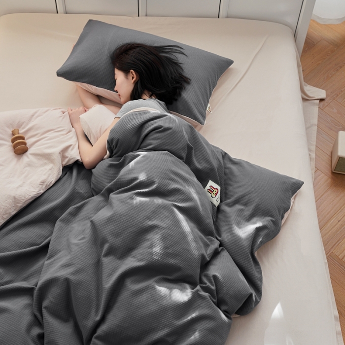 91家纺网 家纺一手货源 找家纺 安莱生活 2023年新品华夫格双面提花针织四件套 华夫格针织-印月