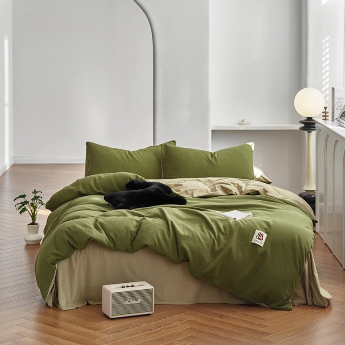 91家纺网 家纺一手货源 找家纺 (总) 安莱生活 2023年新品华夫格双面提花针织四件套