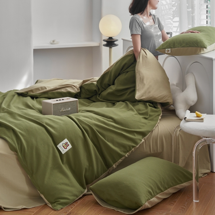 91家纺网 家纺一手货源 找家纺 (总) 安莱生活 2023年新品华夫格双面提花针织四件套