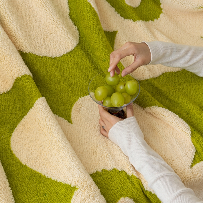 91家纺网 家纺一手货源 找家纺 安莱生活 2023新品专版锦芙绒太阳花毛毯 米绿苹果