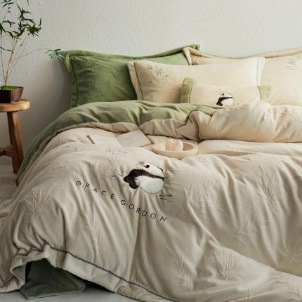 91家纺网 家纺一手货源 找家纺 总 安莱生活 2023专版锦芙牛奶绒苏绣四件套-花花思竹款-质感民宿风