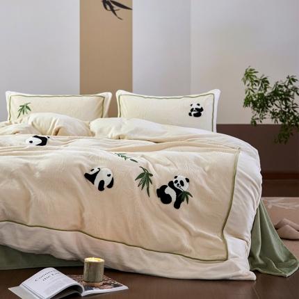 91家纺网 家纺一手货源 找家纺 总安莱生活 2023专版锦芙牛奶绒毛巾绣四件套-情绪熊猫款-国风风格图