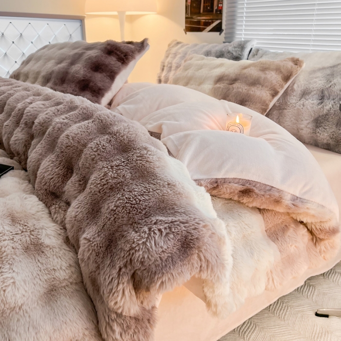 91家纺网 家纺一手货源 找家纺 (总) 金爱家 2023新款七彩大泡泡兔兔绒兔毛绒四件套