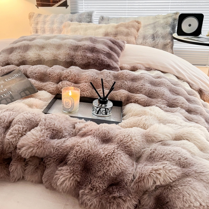 91家纺网 家纺一手货源 找家纺 (总) 金爱家 2023新款七彩大泡泡兔兔绒兔毛绒四件套