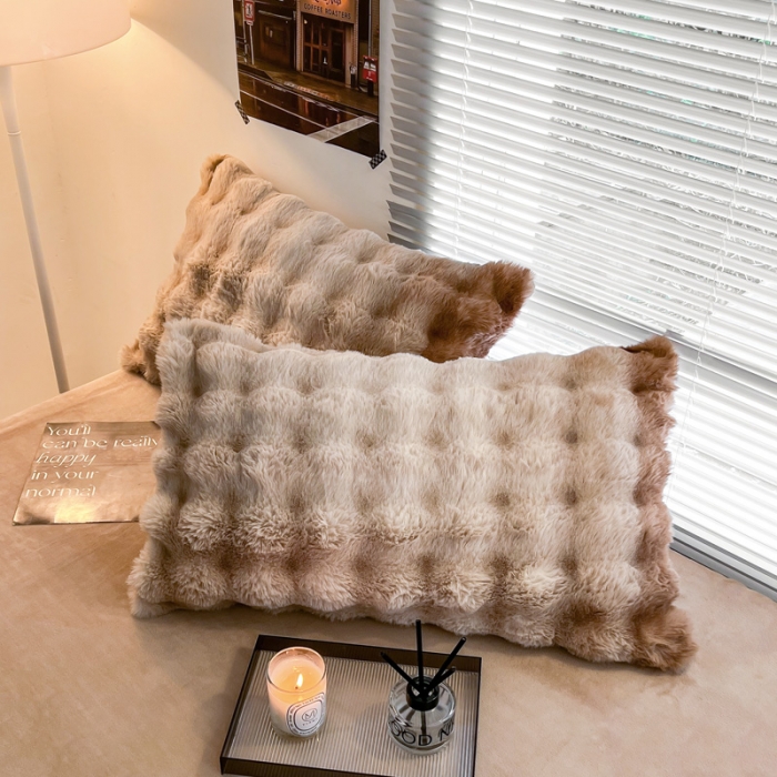 91家纺网 家纺一手货源 找家纺 金爱家 2023新款七彩大泡泡兔兔绒兔毛绒四件套 七彩咖