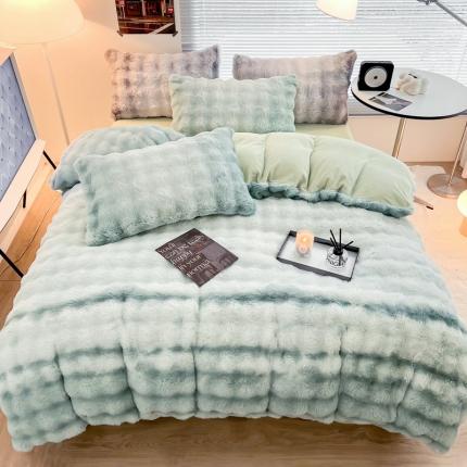 金爱家 2023新款七彩大泡泡兔兔绒兔毛绒四件套 七彩绿