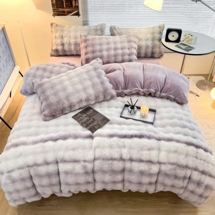 金爱家 2023新款七彩大泡泡兔兔绒兔毛绒四件套 七彩紫