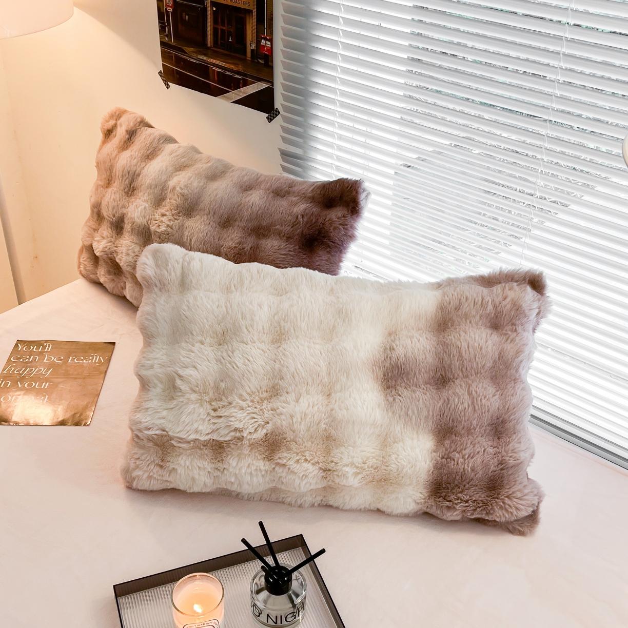 91家纺网 家纺一手货源 找家纺 金爱家 2023新款七彩大泡泡兔兔绒兔毛绒毛毯 七彩豆沙