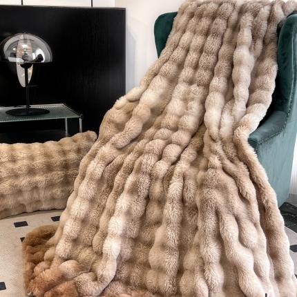 金爱家 2023新款七彩大泡泡兔兔绒兔毛绒毛毯 七彩咖