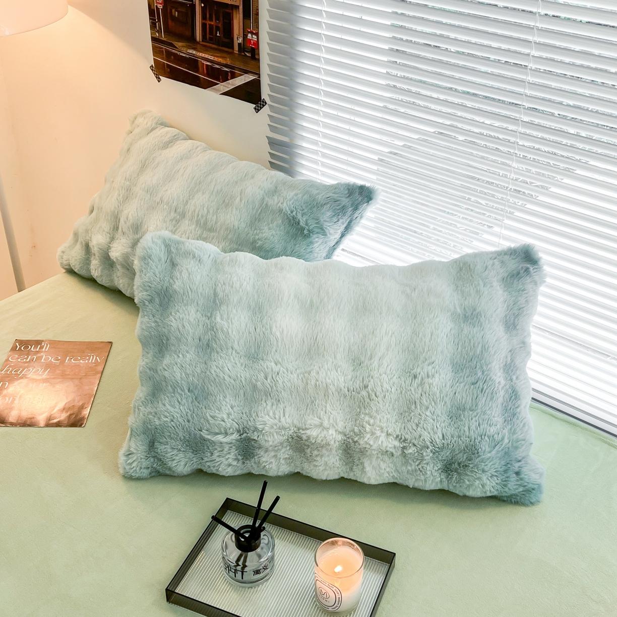 91家纺网 家纺一手货源 找家纺 金爱家 2023新款七彩大泡泡兔兔绒兔毛绒毛毯 七彩绿