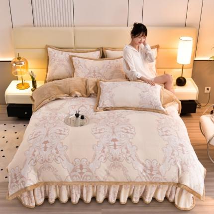 91家纺网 家纺一手货源 找家纺 星窝 2023新款直播9斤高克重冰岛臻棉绒印花牛奶绒四件套 爱莎