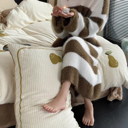 初拾 2023新款牛奶绒提花毛巾绣系列四件套 元气梨