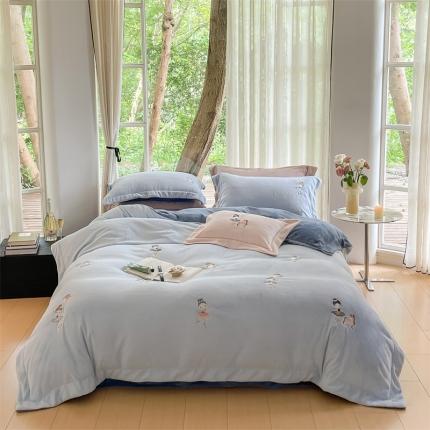 91家纺网 家纺一手货源 找家纺 （总）名品优仓 2023新款高克重牛奶绒绣花四件套-芭蕾仙子