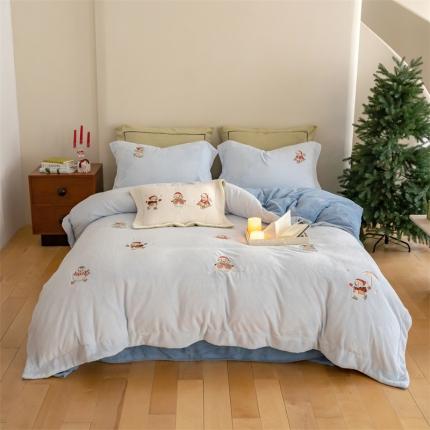 91家纺网 家纺一手货源 找家纺 名品优仓 2023新款高克重牛奶绒绣花四件套-冰雪奇缘 冰雪奇缘- 尼罗兰