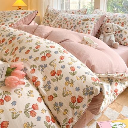 91家纺网 家纺一手货源 找家纺 （总）无界 2024新款双层纱印花四件套