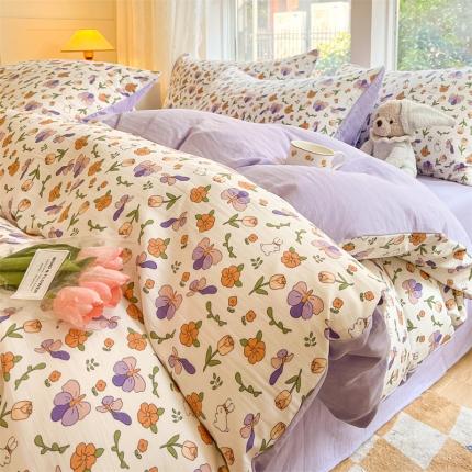 91家纺网 家纺一手货源 找家纺 （总）无界 2024新款双层纱印花四件套